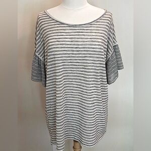 Terra Sky Grey Heather Cream Striped Dolman Sleeves Casual Top Size 14W(0X)